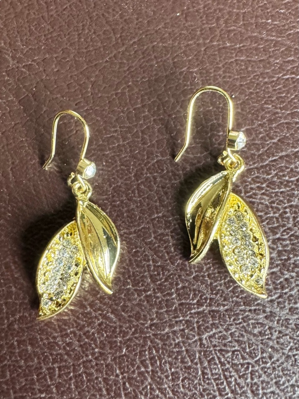 Gold Leaf Crystal Drop Earrings - Women Jewelry